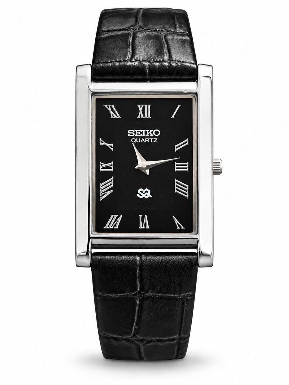Vintage Seiko Tank watch Black dial Silver Bezel